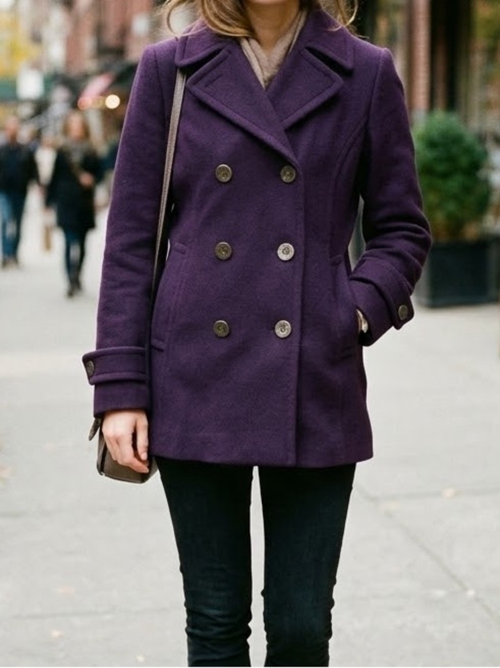 Lands End petite wool purple double breasted pea coat